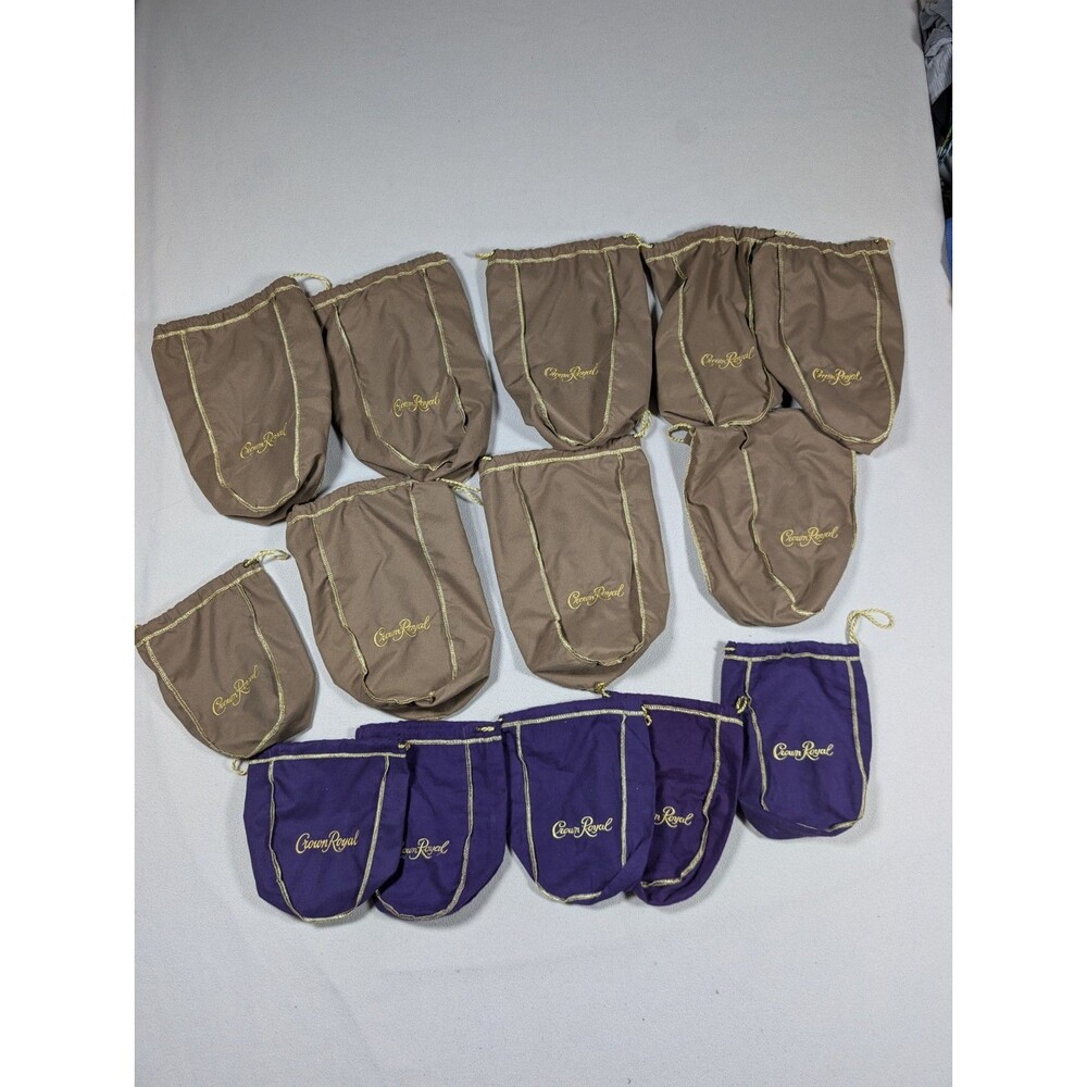 Lot of 14 Crown Royal Drawstring Bags Purple Brown Small Large
